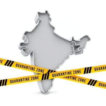 India map with yellow quarantine warning security tape. 3D Render 스톡 일러스트