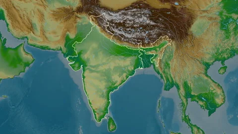 India map - zoom. Border. Physical. Stock Footage 177069750