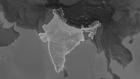 India map - zoom. Regions. Grayscale. | Stock Video | Pond5