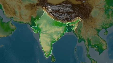 India map - zoom. Regions. Physical. | Stock Video | Pond5