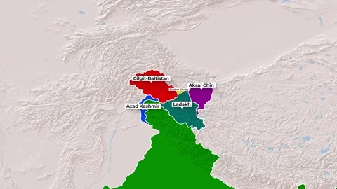 India Map Zooming In Highlighting the Kashmir Region, Ladakh, and Aksai Chin Stock Footage 342709955