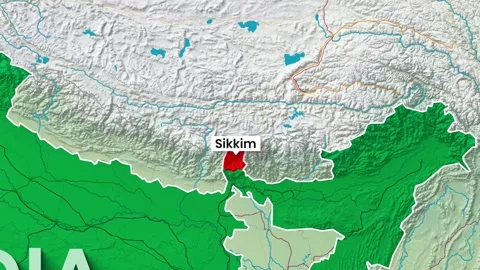 India Map Zooming In Highlighting Sikkim State Location in the Himalayas Stock Footage 342709931