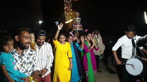 India marriage function dancing people Stock Footage 133613525