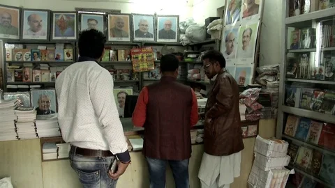 India, Narendra Modi BJP party propaganda shop headquarters in New Delhi Stock Footage 77084876