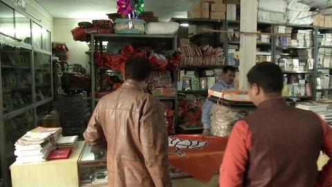 India, Narendra Modi BJP party propaganda shop headquarters in New Delhi Stock Footage 77084880