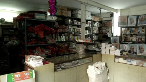 India, Narendra Modi BJP party propaganda shop headquarters in New Delhi Stock Footage 77085841