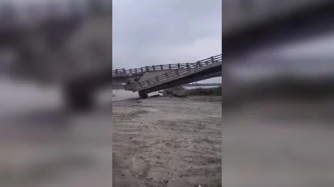 India: Newly constructed bridge collapses before inauguration in Araria Stock Footage 280565384