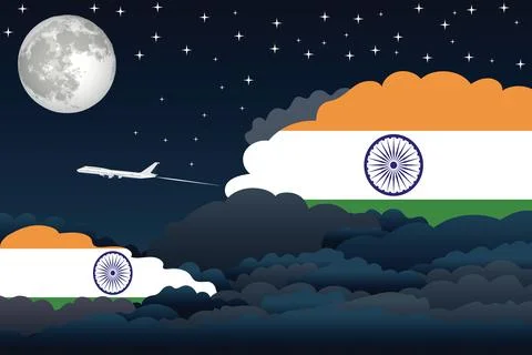 India Night Clouds Airplane Vector Illustration Stock Illustration