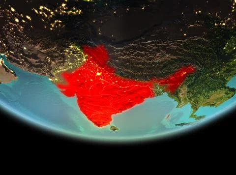 India at night on Earth Stock Illustration