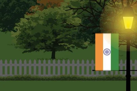 India Night Trees Lamp Vector Illustration Stock Illustration
