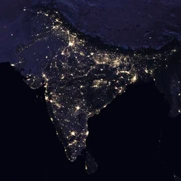 India night view from space, Stock Photos