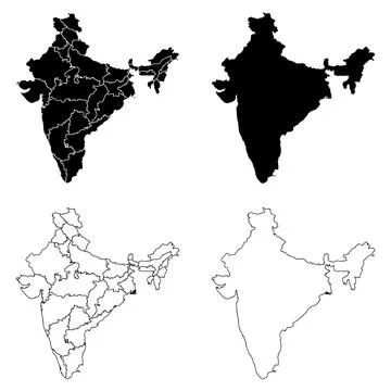 India Outline and Solid Fill Map Set. Illustrazione stock