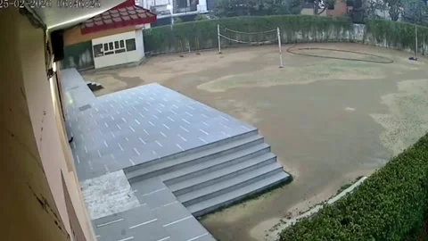 India: Panic grips school campus as leopard appearance forces immediate s... Stock Footage 329601942