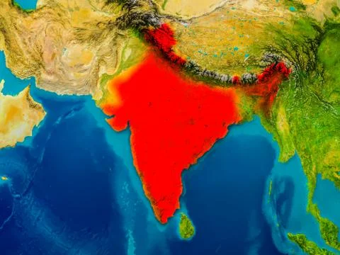 India on physical map Stock Illustration
