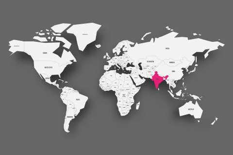 India pink highlighted in map of World. Light grey simplified map with dropped Stock Illustration