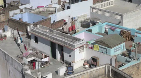 India Rajasthan Deogarh rooftop open air apartment  Stock Footage 24455479