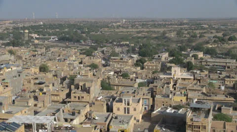 India Rajasthan Jaisalmer view of rooftops from wall  Stock Footage 24603755