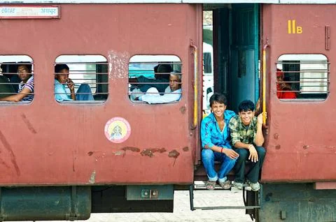 India Rajasthan. Passengers on a third class train Stock Photos