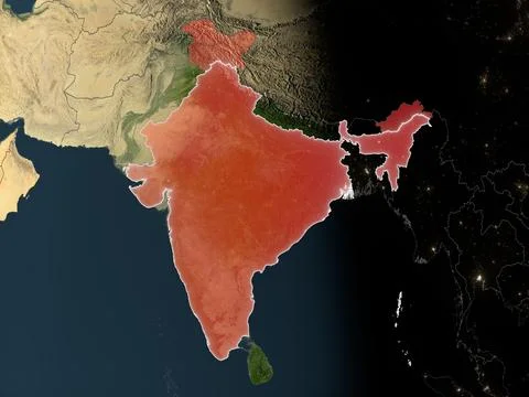 India on realistic map Stock Illustration