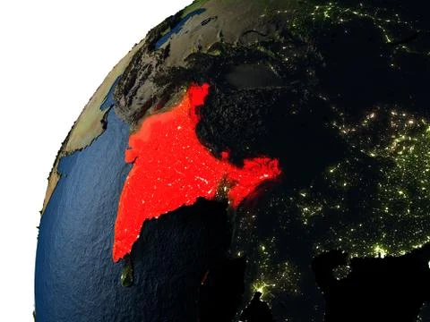 India in red on Earth at night Stock Illustration