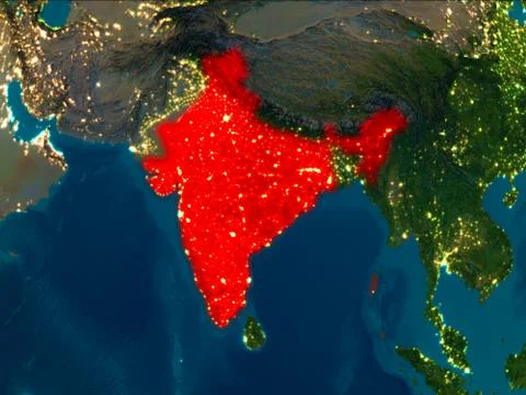 India in red at night 스톡 일러스트