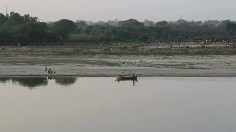 India a roat on the River Yamuna Stock Footage 24654145
