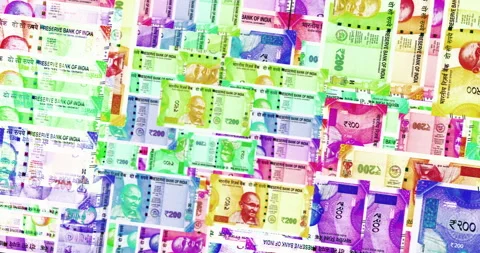 India Rupee 200 INR banknotes abstract color mosaic pattern Stock Footage 224296574