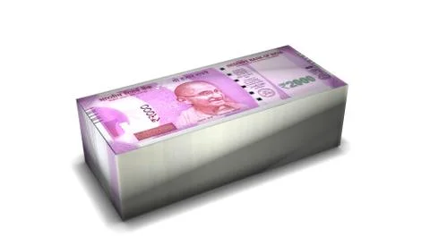India Rupee Banknotes Money Stack on White Background Illustrazione stock