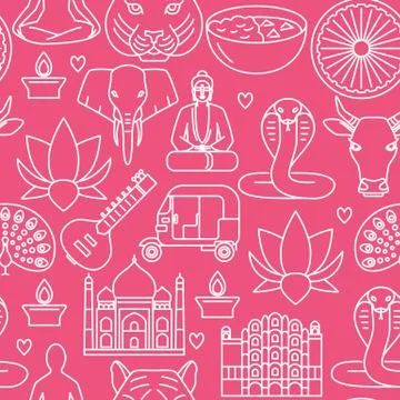 India seamless pattern in thin line style Stock Illustration