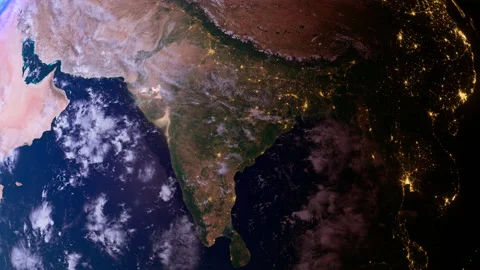 India from Space Orbit. Sunset. Day to Night. Night Globe Stock Footage 318483304