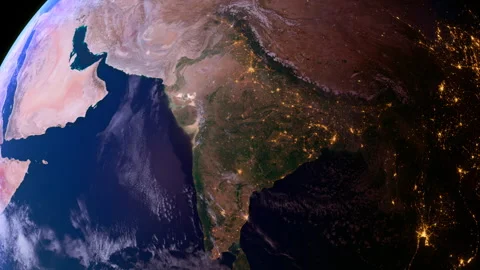 India from Space Orbit. Sunset. Day to Night. Night Globe Stock Footage 318517898