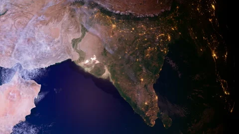 India from Space Orbit. Sunset. Day to Night. Night Globe Stock Footage 318555185