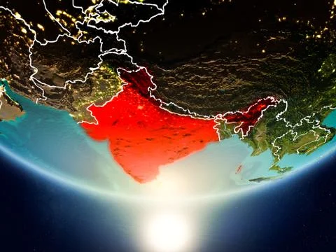 India with sun on planet Earth 스톡 일러스트