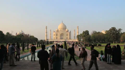India Taj Mahal with crowd Stock Footage 24654060