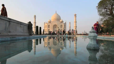 India Taj Mahal reflection in pool Stock Footage 24653525