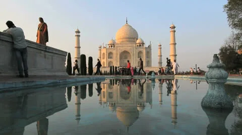 India Taj Mahal reflection in pool Stock Footage 24653718