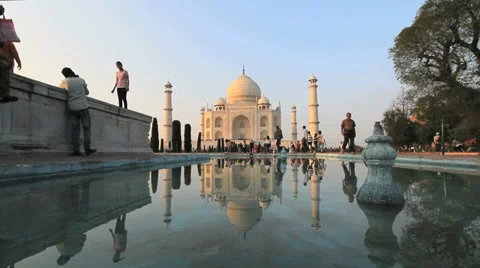 India Taj Mahal reflection in pool Stock Footage 24653730