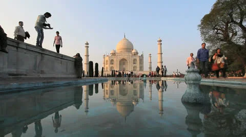 India Taj Mahal reflections Stock Footage 24653767