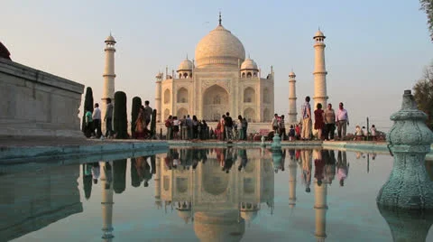 India Taj Mahal reflections Stock Footage 24654111
