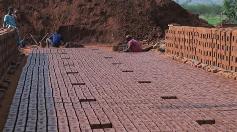 India Tamil Nadu rows of bricks and brick makers 5 Stock Footage 24013285