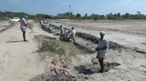 India Tamil Nadu work crew digging ditch 4 Stock Footage 23891253