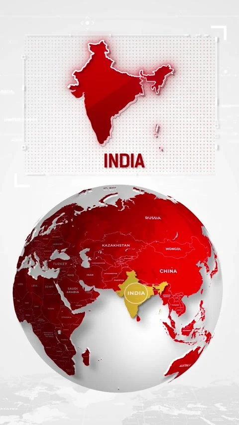 India Tech Map Over Rotating Globe Vertical Background Stock Footage 343308046