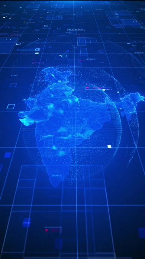 India technology analytics background glowing map silhouette, data grid, digital Stock Footage 333859882