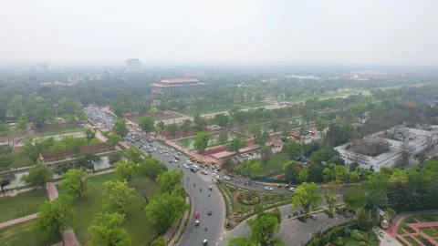 India Traffic aerial city view in Delhi Drone 4K Stock Footage 296411953