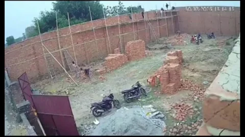India: Uttar Pradesh, the collapse of a wall under construction, Stock Footage 332048248