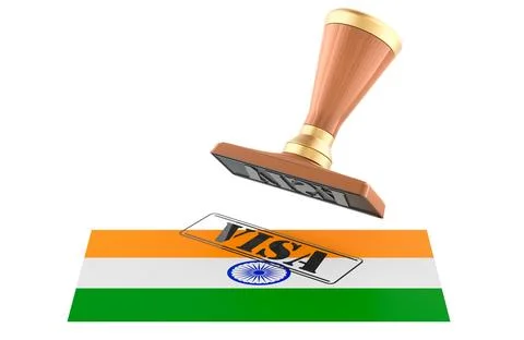 India visa stamp with flag. 3D rendering Stock Illustration