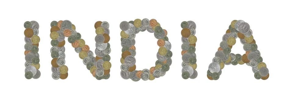 INDIA  word with stack of coins on white background Stock Illustration