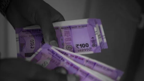 Indian 100 Rupee Notes Dispensing from ATM Machine Close-Up Stock Footage 333069992