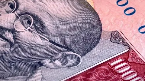 Indian 1000 Rupee Note: Macro Video of Mahatma Gandhi Portrait (Decommissioned) Stock Footage 318200050