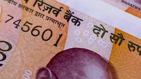Indian 200 Rupee Note Macro Detail and Texture (Close up) Stock Footage 318200044